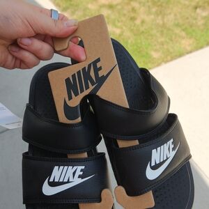 Nike Black Slide Sandals with White Logo